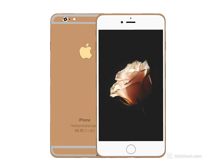 Gold iPhone With Apple Logo On Back And Rose Display On Front Screen 3d model 