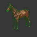 Detailed Red Horse Statue With Glossy Surface Standing On Reflective Black Floor