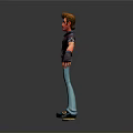 3D Male Character Model Wearing Black Jacket Open Shirt Blue Pants Black Gloves Standing on Skateboard