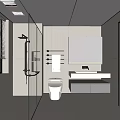 Modern Bathroom Interior With Glass Shower Enclosure Illuminated Mirror Gray Tile Walls And Wall Hung Toilet