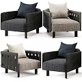 Modern Single Seater Sofa Upholstered In Neutral And Dark Fabric With Wooden Frame And Cushions