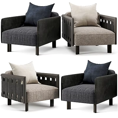 Modern Single Seater Sofa Upholstered In Neutral And Dark Fabric With Wooden Frame And Cushions 3d model