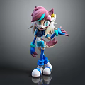 Vibrant 3D Game Movie Character With Pink Blue Hair Star Accessory And Outstretched Hand