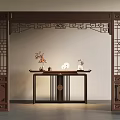 Traditional Chinese Interior With Wooden Carved Screen And Console Table Decor