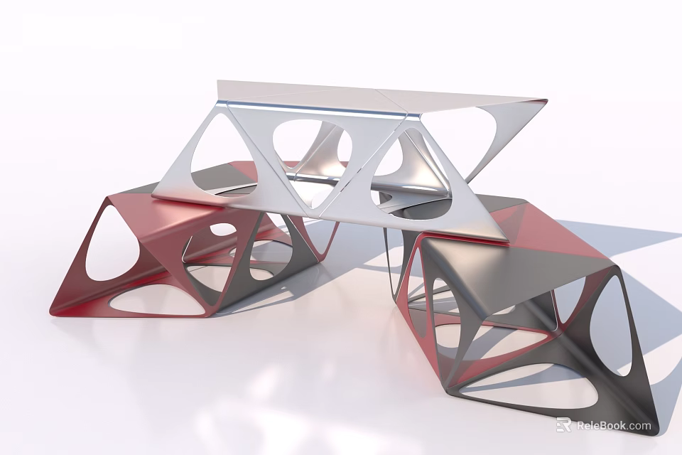Modern Geometric Sculptural Art With Red Gray White Hollow Metal Design 3d model 