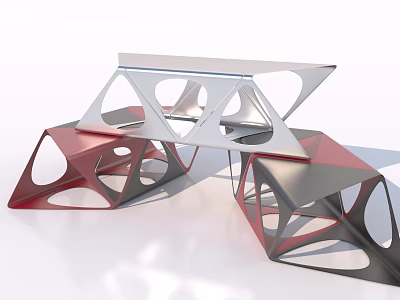 Modern Geometric Sculptural Art With Red Gray White Hollow Metal Design 3d model