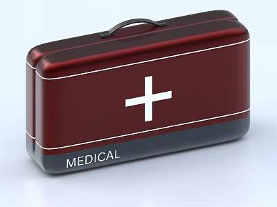 Red Medical Device Case With White Cross Symbol And Emergency First Aid Storage 3d model