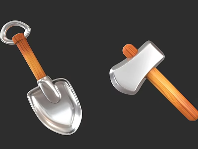 Practical Hardware Tools Featuring Shovel and Axe with Metal Heads and Wooden Handles 3d model