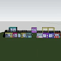 Outdoor Colorful Container Buildings With Night Sky Moon Clouds And Green Grass
