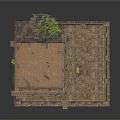 Ancient Stone Ruins With Arched Doorways Overgrown Vines Wooden Crates And Mossy Floor