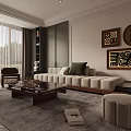 Modern Living Dining Room Interior Design With Sofa Coffee Table Decorative Paintings And Plant