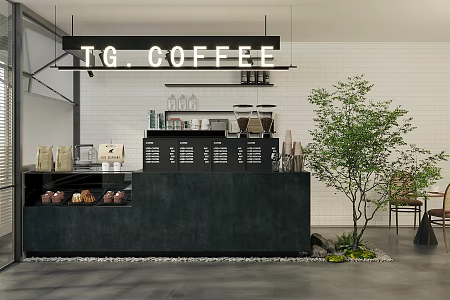 Industrial style cafe console milk tea shop workbench restaurant water bar coffee shop workbench cashier front desk bar stool coffee machine coffee grinder 3d model