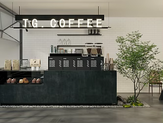 Industrial style cafe console milk tea shop workbench restaurant water bar coffee shop workbench cashier front desk bar stool coffee machine coffee grinder 3d model