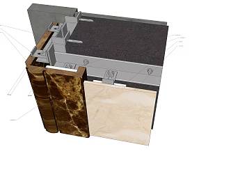 The modern node stone is connected to the wall 3d model