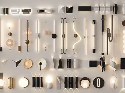 Modern Minimalist Wall Lamps Featuring Various Shapes Geometric Designs And Sleek Metal Frames 3d model