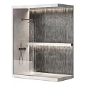 Modern Shower Head Design In Bathroom With Grey Tile Wall Glass Partition And Handheld Shower