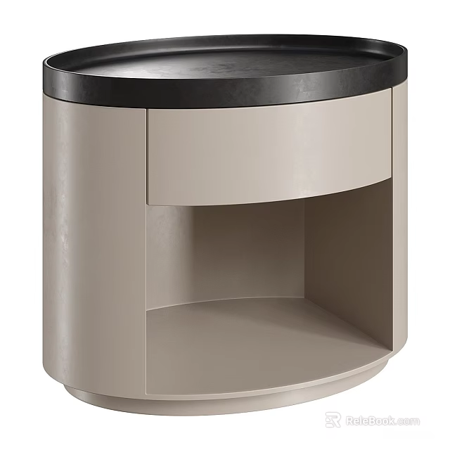 Modern Bedside Table With Black Top And Light Gray Body Drawer And Open Shelf Storage 3d model 