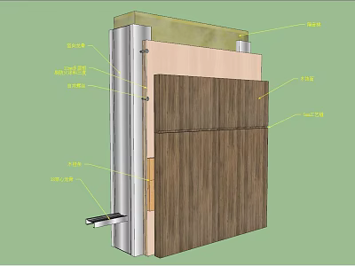 Building Component Wall Structure Featuring Wooden Panels Metal Frame And Insulation Layers 3d model