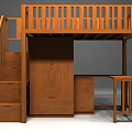 Wooden Bunk Bed With Ladder Drawers Lower Cabinet And Small Table Furniture