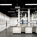 Modern Laboratory Interior Design With White Lab Benches And Large Windows 3d model
