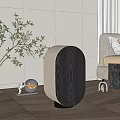 Modern Bedside Table With White And Black Wooden Finish And Green Plant Decoration
