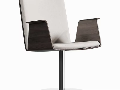 Modern Single Chair with Wooden Armrests Upholstered Seat and Metal Base Design 3d model