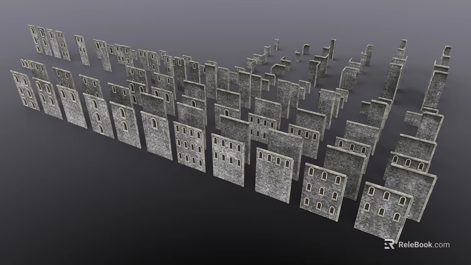 Decorative Stone Wall Decor With Various Designs And Window Patterns For Indoor Use 3d model