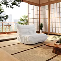 Cozy White Bean Bag Chair In Japanese Style Room With Shoji Doors Balcony Tatami Floor