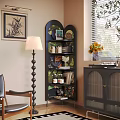 Living Room Corner With Black Arched Shelf Floor Lamp Wall Art And Yellow Flowers