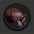 Pink Haired Character in Red Coat with Mechanical Creature on Black Base