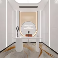 Modern Public Office Space Interior With White Desk Orange Chair Table Lamp And Patterned Carpet