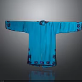 Elegant Traditional Blue Robe With Wide Sleeves And Purple Floral Patterns