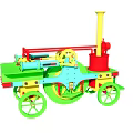 Colorful Toy Steam Locomotive With Green Wheels Red Chimney And Gears