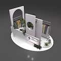 Stylish Window Display with White Racks Hanging Clothes Green Plants and Brand Logo