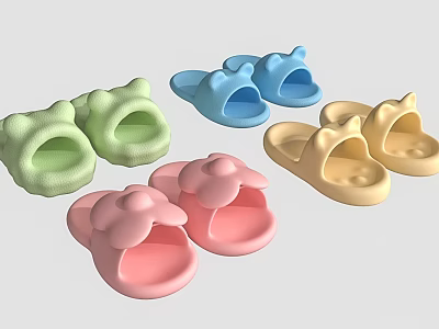 Colorful Kids Slippers with Cute Animal Shaped Design Green Blue Pink Yellow Soft Comfortable Footwear 3d model