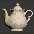 Elegant White Teapot With Gold Floral Patterns And Decorative Lid 3d model