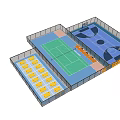 Indoor Basketball Gymnasium Featuring Volleyball Court And Yellow Spectator Seats