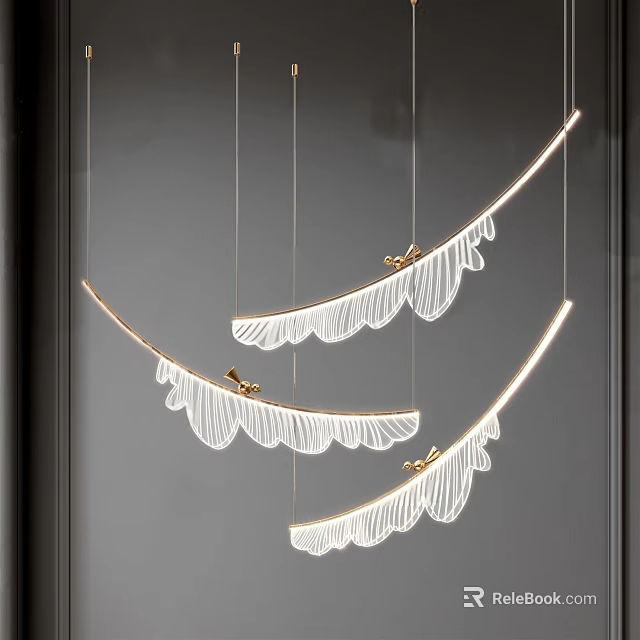 Feather Shaped Modern Chandeliers With White LED Light Fixtures For Contemporary Home Decoration 3d model 