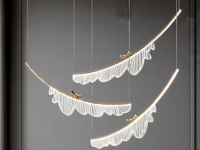 Feather Shaped Modern Chandeliers With White LED Light Fixtures For Contemporary Home Decoration 3d model