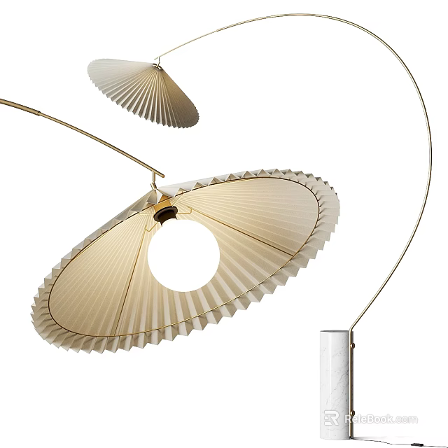 Modern Contemporary Floor Lamp With Pleated Cream Shade And Arching Metal Stand 3d model 