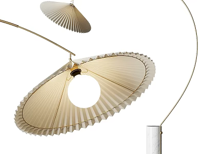 Modern Contemporary Floor Lamp With Pleated Cream Shade And Arching Metal Stand 3d model