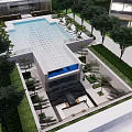 Modern High Rise Residential Complex With Green Landscape And Cloudy Sky View