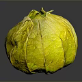 Shiny Yellow Leaf Wrapped Fruit With Green Top On Black Background