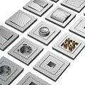 Modern Silver Textured Switch Panels With Various Design And Function Types 3d model