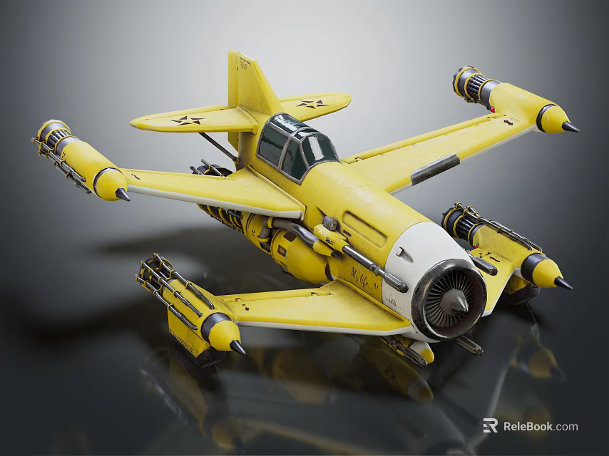 Yellow Fighter Jet Concept Design With Multiple Wing Mounted Engines And Bright Yellow Body 3d model 