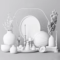 Decorative Ornament Set With Gold Frame Mirror Vases With Flowers Candles Figurines Clock And Books