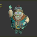 Cartoon Elderly Man Waving Hand With Red Purple Hat White Beard And Colorful Geometric Top