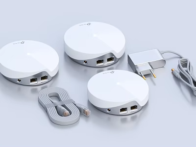 White Round USB Hub with Multiple Ports Charger and Data Cable for Desktop Computer Accessories 3d model