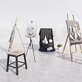 Studio Scene with Art Supplies Musical Instruments Easels Paintings and Wooden Stools