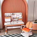 Orange and White Kids Adjustable Desk with Matching Chair and Storage Shelf